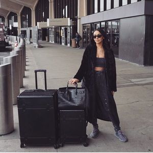 Boohoo black fur coat robe